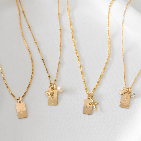 Build Your Own Initial Tag Necklace - Tag Necklace, Dog Tag Necklace, Small Tag Necklace, Gold Filled Tag Necklace, Gifts for gf |GFN00081