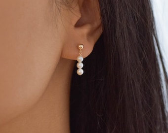 Pearl Bar Earrings -  Pearl Drop Earrings, Dainty Pearl Earrings Gold, Pearl Dangle Earrings, Real Pearl Earrings |GFE00034