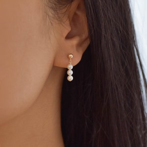 Pearl Bar Earrings -  Pearl Drop Earrings, Dainty Pearl Earrings Gold, Pearl Dangle Earrings, Real Pearl Earrings |GFE00034