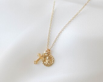 Gold Filled Cross St Jude Necklace - gold cross necklace, dainty cross necklace, simple cross necklace, plain cross necklace |GFN00026