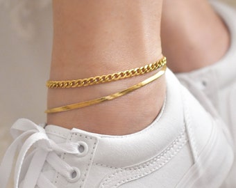 Gold Anklet - Gold Chain Anklet, Chain Anklet, Curb Chain Anklet, Snake Chain Anklet, 4mm Anklet, Waterproof Anklet |GPA00001