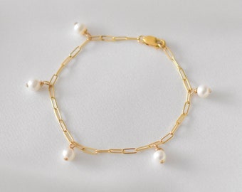 Bracelet Pearl Charm - Bracelet perle d’eau douce, bracelet charme, bracelet mignon, bracelet Dangle, petit bracelet, petit bracelet | GFB00012