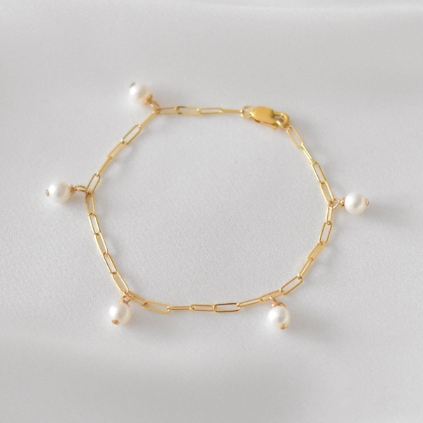 Bracciale con ciondoli di perle - Bracciale con perle d'acqua dolce, braccialetto con ciondoli, braccialetto carino, braccialetto Dangle, braccialetto petite, braccialetto piccolo /GFB00012