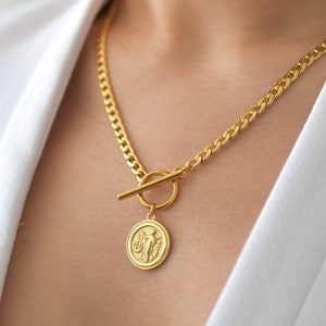 Toggle Coin Necklace - Greek Coin Necklace, Gold Coin Necklace, Toggle Necklace, Gold Toggle Necklace, Gold Coin Necklace  |GPN00029