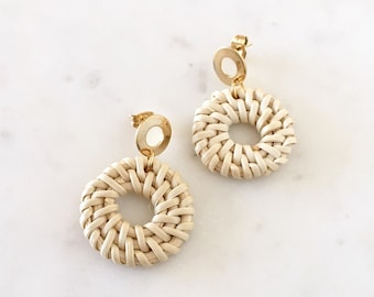 Circle Rattan Earrings - Wicker Earrings, Wooden Earrings, Summery Earrings, Circle Wicker Earrings, Vacation Earrings  |GPE00005