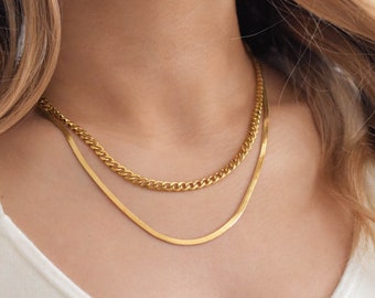 2 Chain Set - layered necklace, gold layered necklace, chain necklace set, gold necklace set, layering necklaces, 4mm chain |GPN00045