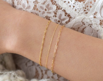 Bracelet Set - gold filled bracelet set, chain bracelets, gold chain bracelet, chain bracelet set, simple bracelet, gold bracelet |GFB00002