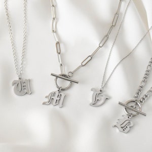 45cm, H) Initial Letter Gothic Necklaces For Women Stainless Steel A-Z  Chain English Alphabet Rectangle Necklace Valentine Jewelry Gift on OnBuy