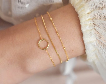 Pulsera circular - pulsera llena de oro, pulsera delicada, pulsera de oro, pulsera simple, pulsera moderna, pulsera diaria /GFB00013