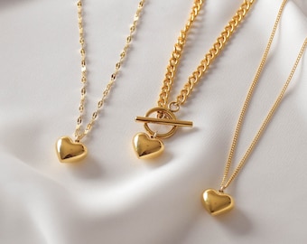 Gold Heart Necklace - Heart Pendant Necklace, Toggle Heart Necklace, Custom Heart Necklace, Cute Necklace, Gifts for gf |GPN00043