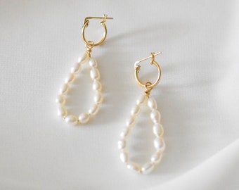 Pearl Teardrop Earrings - Teardrop Earrings, Real Pearl Earrings, White Earrings, Pearl Dangle Earrings, White dangle earrings |GFE00055