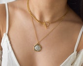 Silver Coin Necklace - Two Tone Necklace, Silver Gold