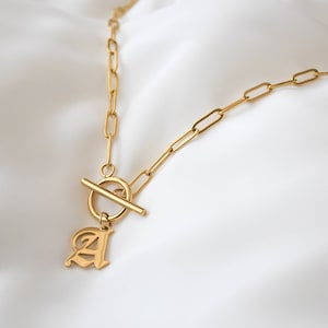 Old English Toggle Necklace - old english necklace, old english initial necklace, gothic letter necklace, gothic initial necklace |GPN00033