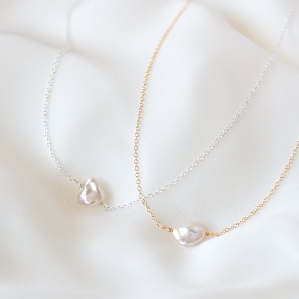 Single Pearl Necklace - Simple Pearl Necklace, Keshi Pearl Necklace, Freshwater Pearl Necklace, Real Pearl necklace, pearl choker |GFN00054