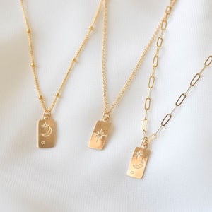 Mond und Sterne Medaillon Halskette - Gold gefüllt Halskette, Medaillon Halskette, Gold Mond Halskette, Gold Stern Halskette |GFN00067