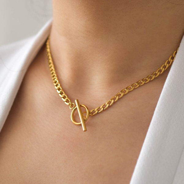Colar de alternância - Colar de alternância de ouro, Colar de alternância de ouro, pingente de alternância, colar de corrente, colar de corrente de ouro | GPN00027