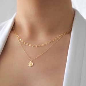 Custom Layering Necklace Set - Small coin necklace set, coin layering necklaces gold, gold coin necklaces, gold layering necklaces |GFN00000