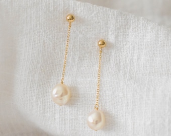 Pearl Drop Earrings - 14K Gold Filled Pearl Earrings, Pearl Chain Earrings, Real Pearl Earrings, Elegant Earrings, Bridal Earrings |GFE00047