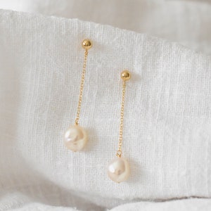 Pearl Drop Earrings 14K Gold Filled Pearl Earrings, Pearl Chain Earrings, Real Pearl Earrings, Elegant Earrings, Bridal Earrings GFE00047 image 1