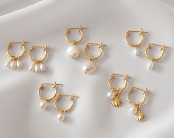Custom Pearl Huggie Earrings - Pearl earrings, Pearl hoop earrings, small hoop earrings, gold filled huggie earrings, Real pearl |GFE00044