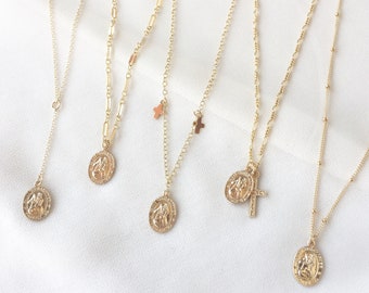 Build Your Own St Christopher Necklace - coin necklace, gold coin necklace, oval coin necklace, st christopher medallion necklace |GFN00018