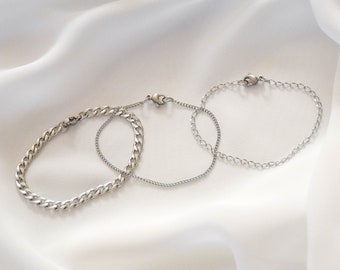 Silver Bracelet Set - silver bracelets,  bracelet sets, chain bracelets, chain link bracelets, silver chain bracelet |STB00000