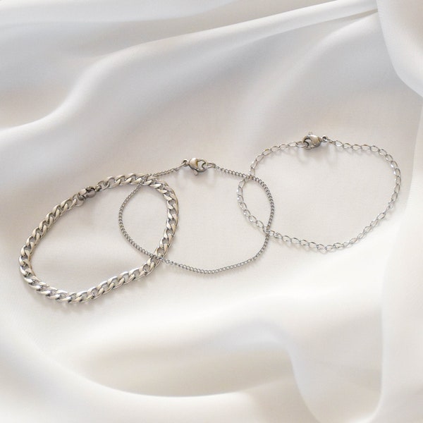 Silver Bracelet Set - silver bracelets,  bracelet sets, chain bracelets, chain link bracelets, silver chain bracelet |STB00000