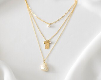 パールネックレスセット - 14K ゴールドフィルド パールネックレス