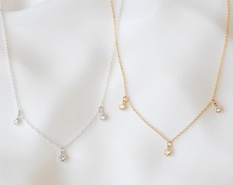 Dreifach Cz Choker Halskette - Zierliche Choker, Faux Diamant Halskette, Cubic Zirkonia Halskette, Gold filled Halskette, Zierliche Halsketten |GFN00055