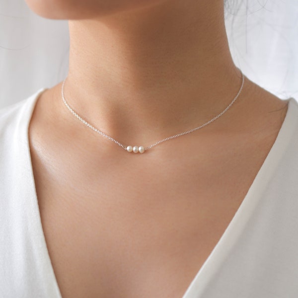 Dainty Pearl Choker - Simple Pearl Necklace, Small Pearl Necklace, Freshwater Pearl Necklace, Real Pearl necklace, pearl bar |GFN00060