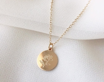 Little Rose ketting - Gouden Rose ketting, Wildflower ketting, bloemenketting, cadeaus voor vriendin, bloemhanger, sierlijke kettingen |GFN00033