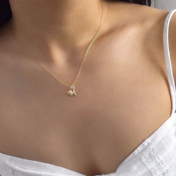 Tiny Seashell Necklace - gold filled seashell necklace, shell necklace, seashell pendant, beachy necklace, dainty necklace |GFN00044