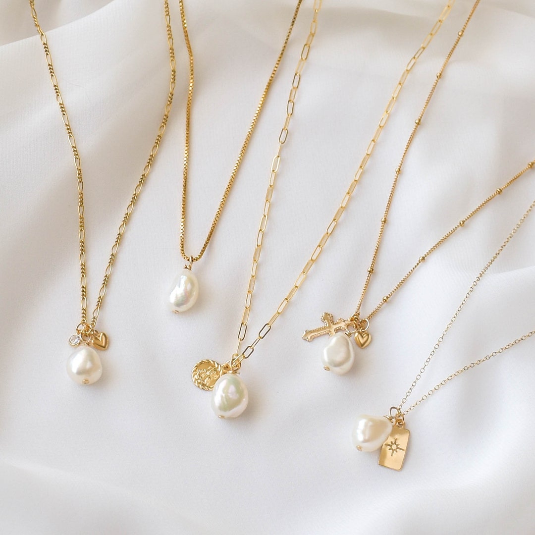 Pearl - GFN00057 Necklace, Single Pearl Pendant Gold Necklace, Build Necklace, Etsy Your Pearl Baroque Pearl Necklace Necklace, Own Pearl Pearl