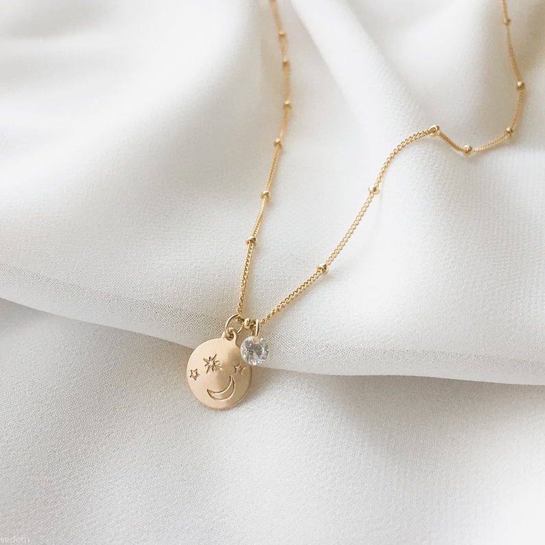 gold star necklace gold moon necklace pretty necklaces |GFN00035 gold filled moon necklace gifts for gf Moon and Stars Necklace