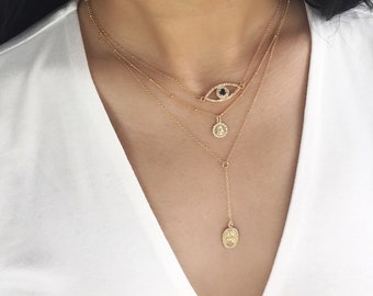 Evil Eye Necklace - Gold Evil Eye, Gold Evil Eye Necklace, Evil Eye Jewelry, Evil Eye Choker, trendy Gold filled Necklaces |GPN00017