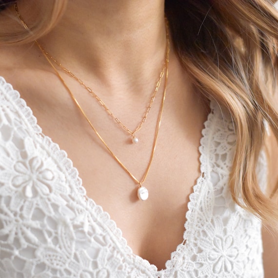Small Pearl Big Pearl Necklace Set 14k Gold Filled Pearl Necklaces