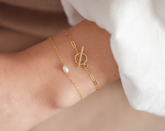 Pulsera de palanca delicada - pulsera llena de oro de 14k, pulsera delicada, pulsera simple, pulsera pequeña, pulsera de clip /GFB00008