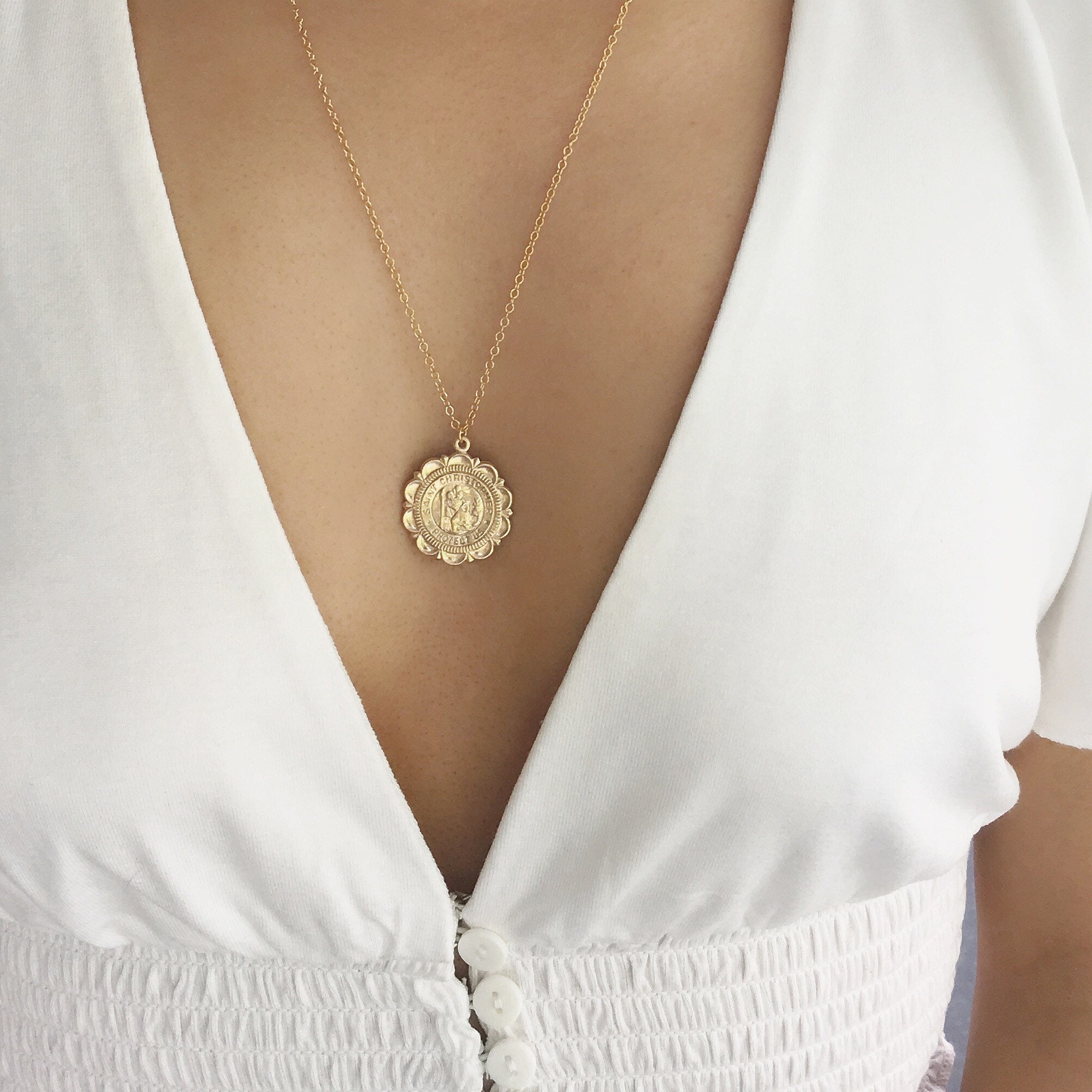 Large Coin Necklace Gold Filled Coin 