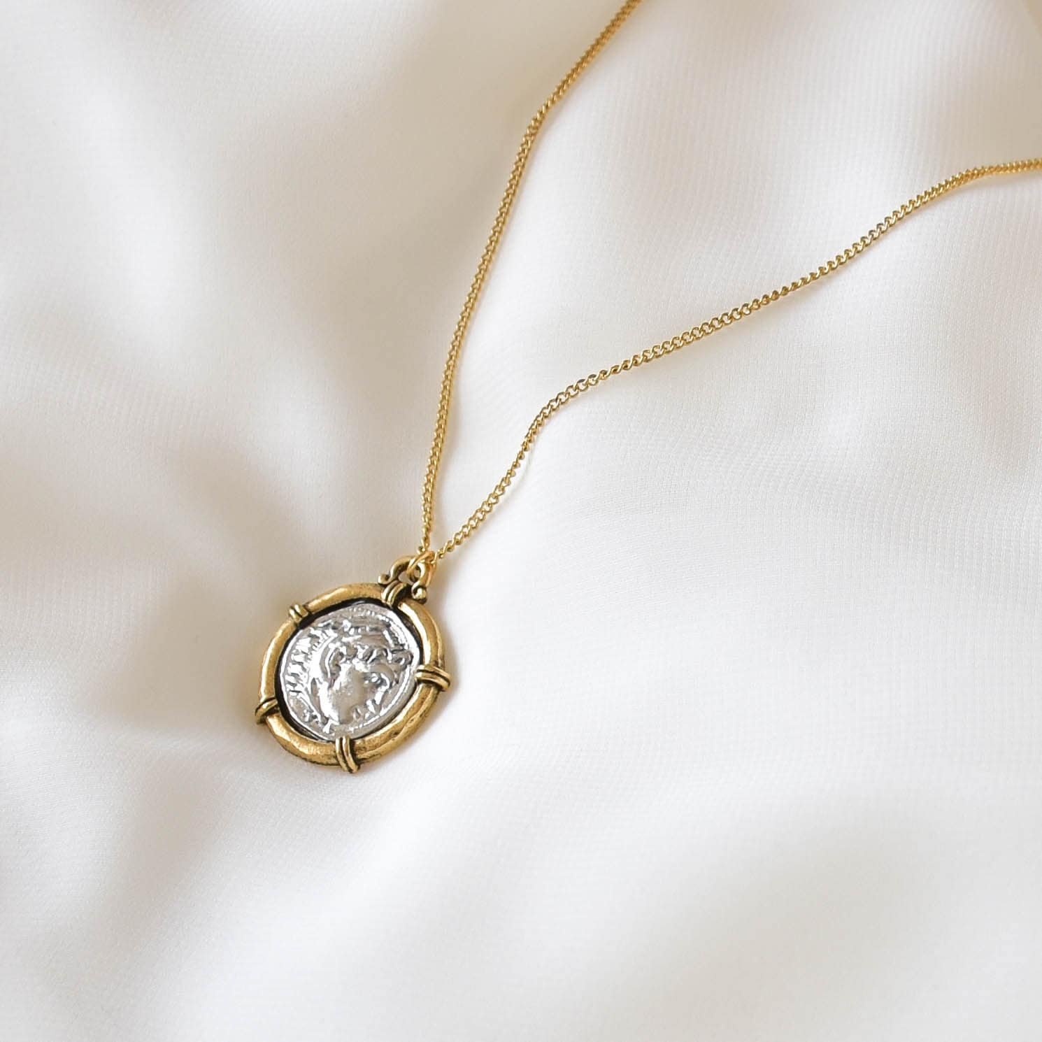 Silver Coin Necklace Two Tone Necklace Silver Gold Necklace Two