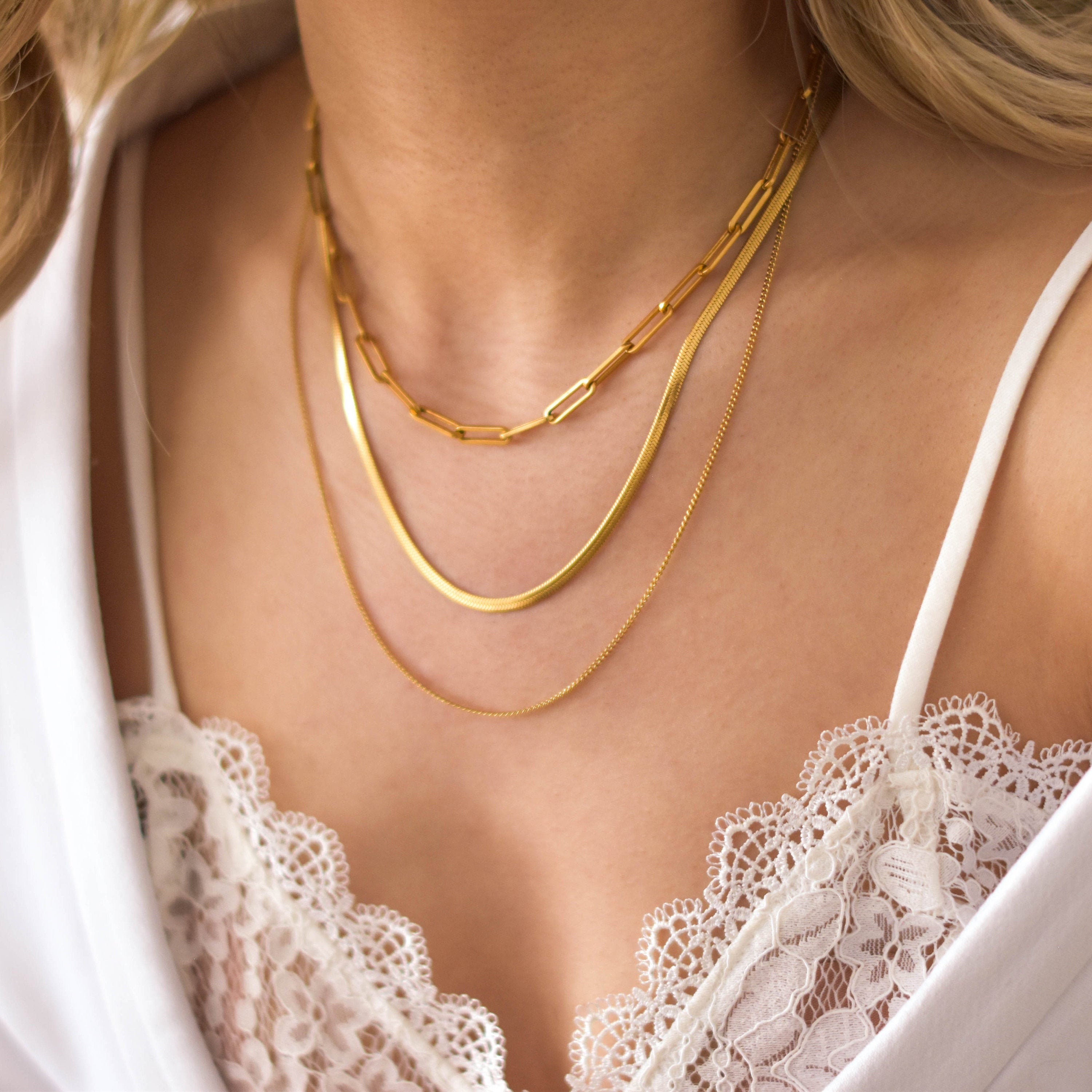 I'S ISAACSONG Layered Gold Chain Choker Necklaces Set, Cuban Link Chain,  Paper Clip Chain, Snake Chain, Rope Chain Dainty Gold Layering Necklaces  for