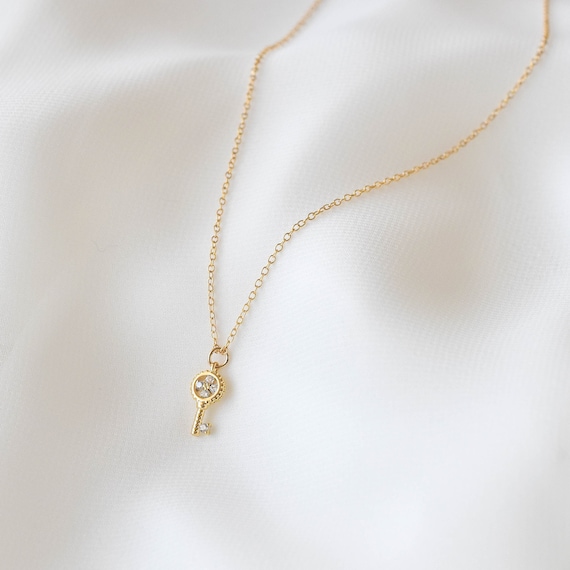 Gold Key Necklace, Key Pendant, Vintage Key Pendant, Vermeil Key Necklace, Dainty Key Pendant, Birthday Gift, Minimalist Key Necklace, Gift 18K Gold