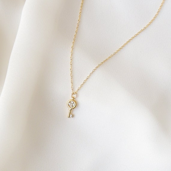 Gold Key Necklace Small Key Necklace Cute Necklaces Pretty Etsy