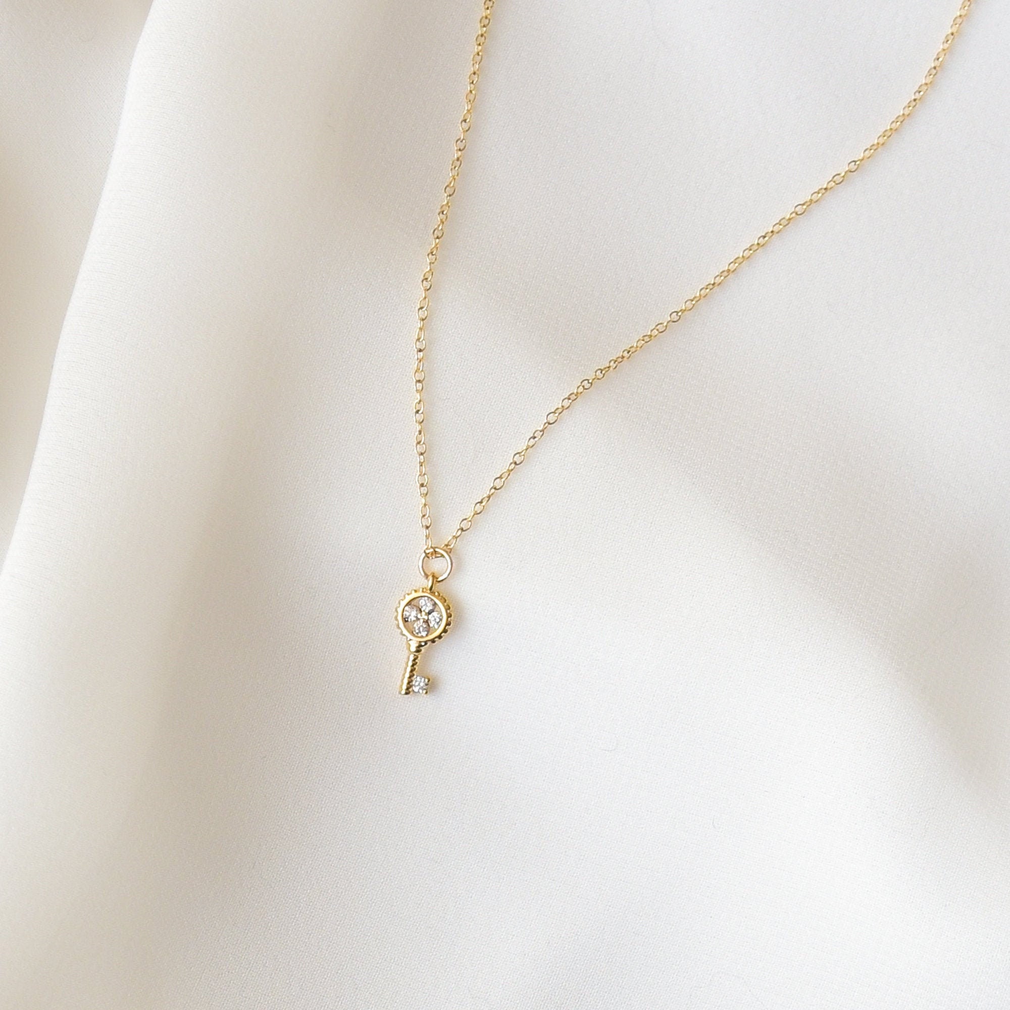 Gold Key Necklace Small Key Necklace Cute Necklaces Pretty Etsy