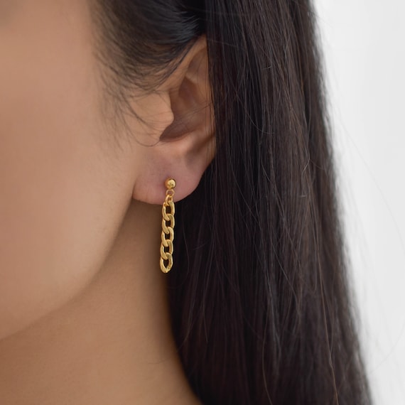 Chain Earrings - Gold Chain Earrings, Simple Gold Earrings, Simple Earrings, Dainty Gold Earrings, Surgical Steel Earrings |GPE00011