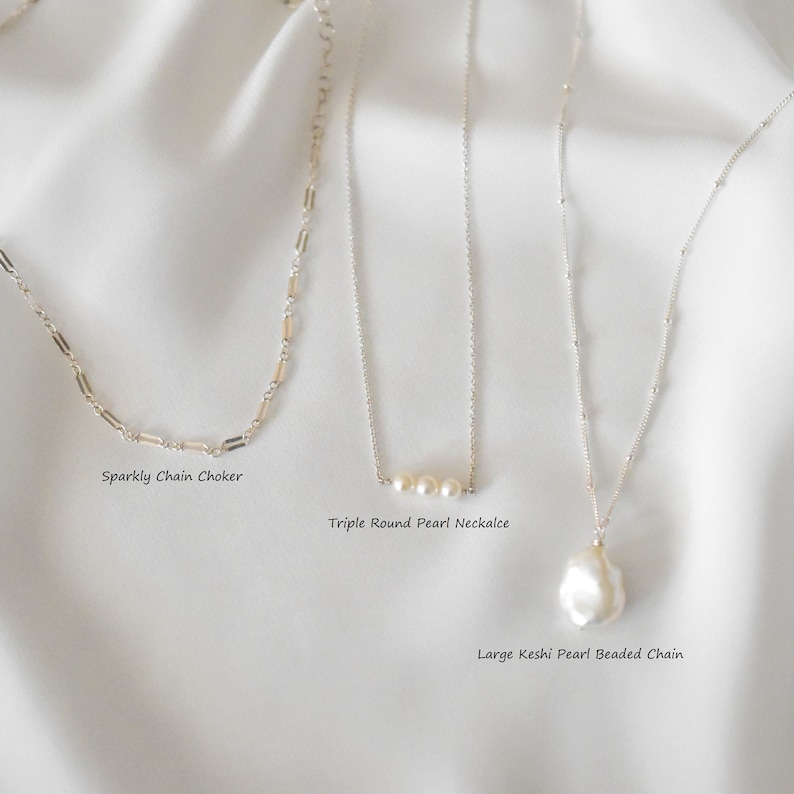 Silver Layered Necklace Set with Pearls Sterling Silver Layered Necklace Set, Silver Pearl Necklace, Dainty Silver Necklaces SSN00005 image 3
