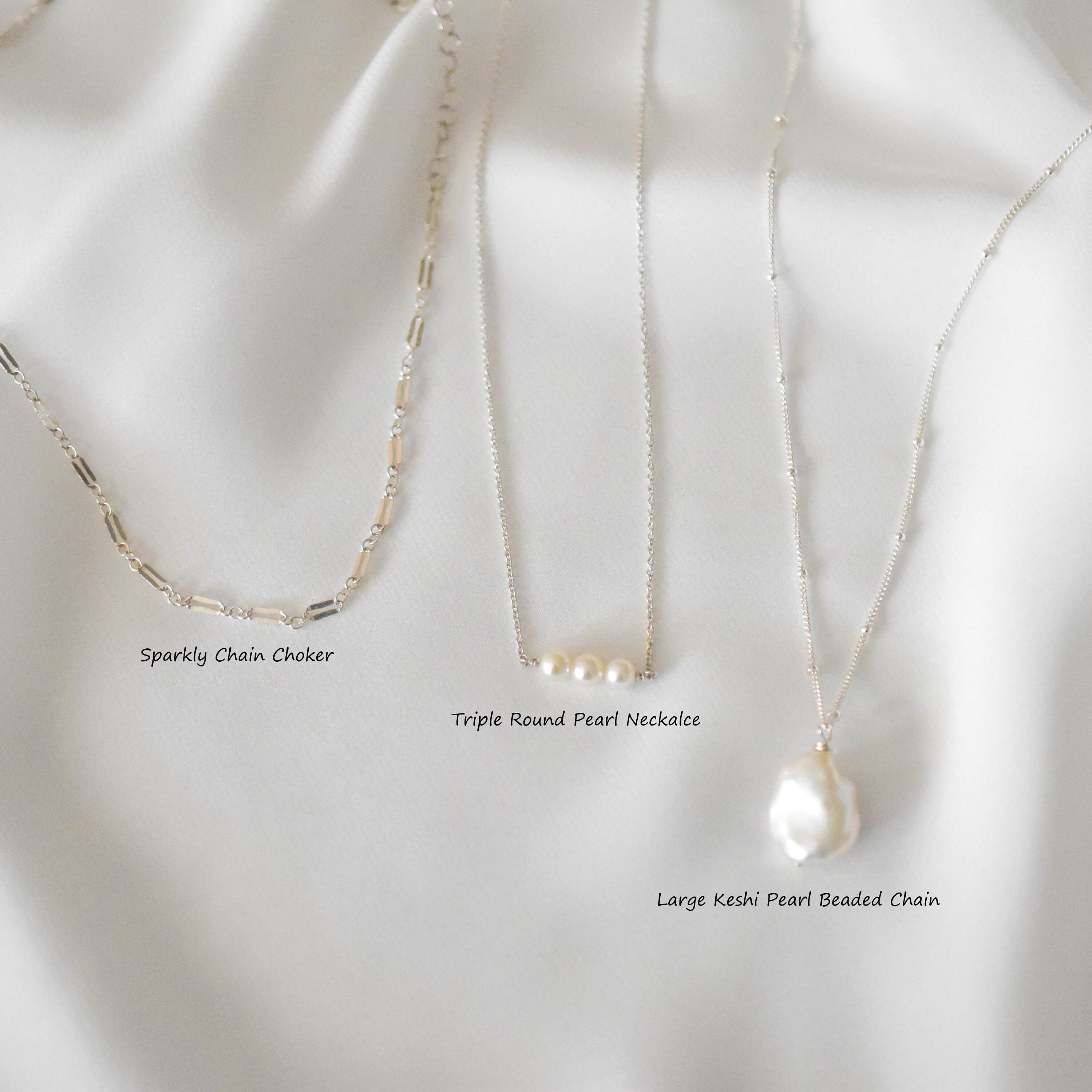 Silver Layered Necklace Set With Pearls Sterling Silver Etsy