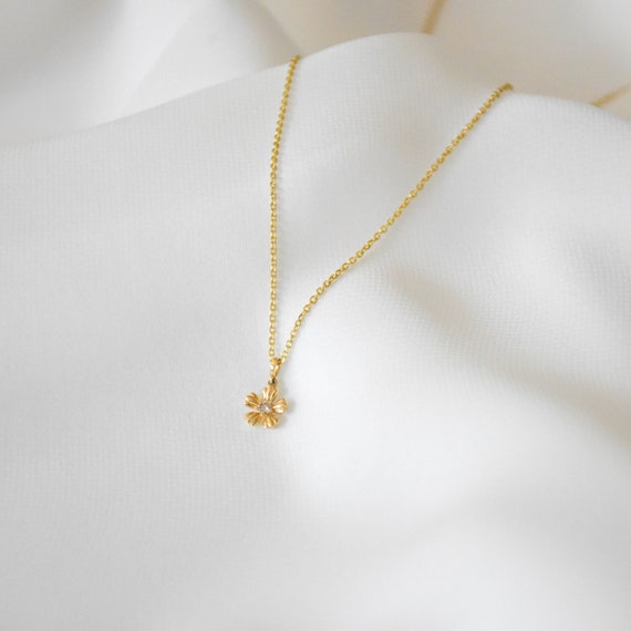 14K SOLID Gold Flower Necklace - Solid Gold Flower Necklace