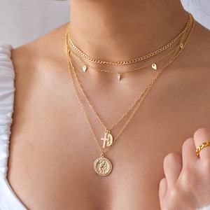 Coin Necklace - Gold Filled Coin Necklace, Gold Coin Pendant Necklace, St Christopher Pendant, St Christopher Necklace  |GFN00020