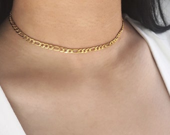 Figaro Chain Choker - Figaro necklace, figaro chain necklace, gold choker necklace, figaro choker, simple choker, chain choker |GPN00008