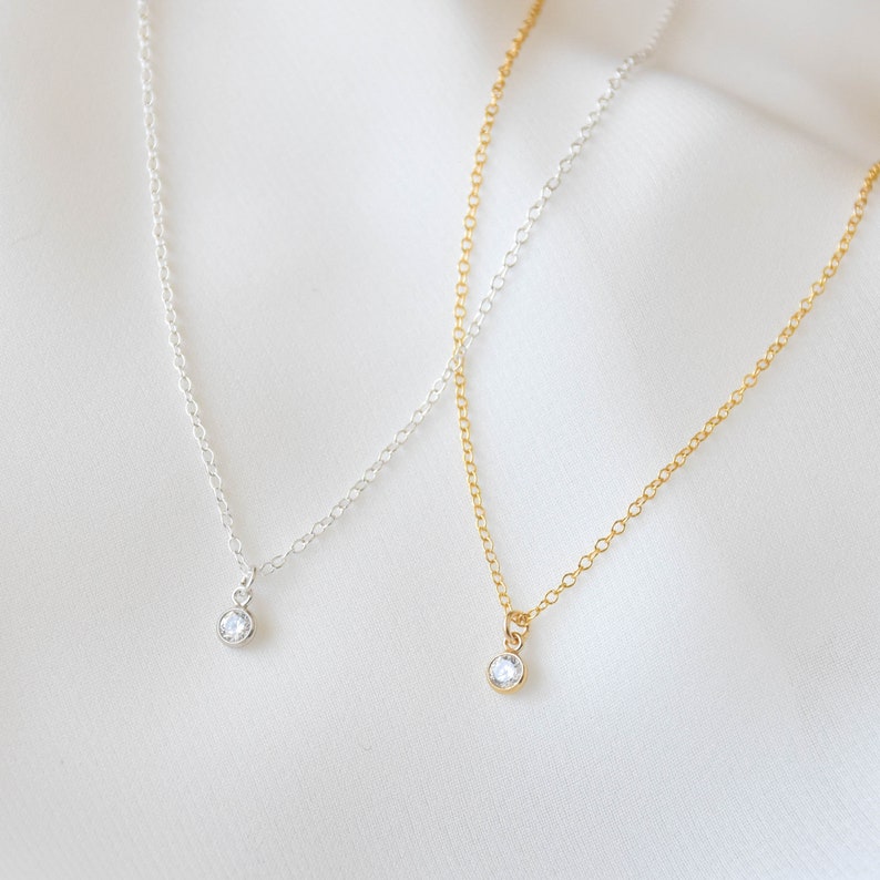 Dainty Solitaire Necklace solitaire faux diamond necklace, small diamond necklace, cubic zirconia necklace, simple choker GFN00045 image 2
